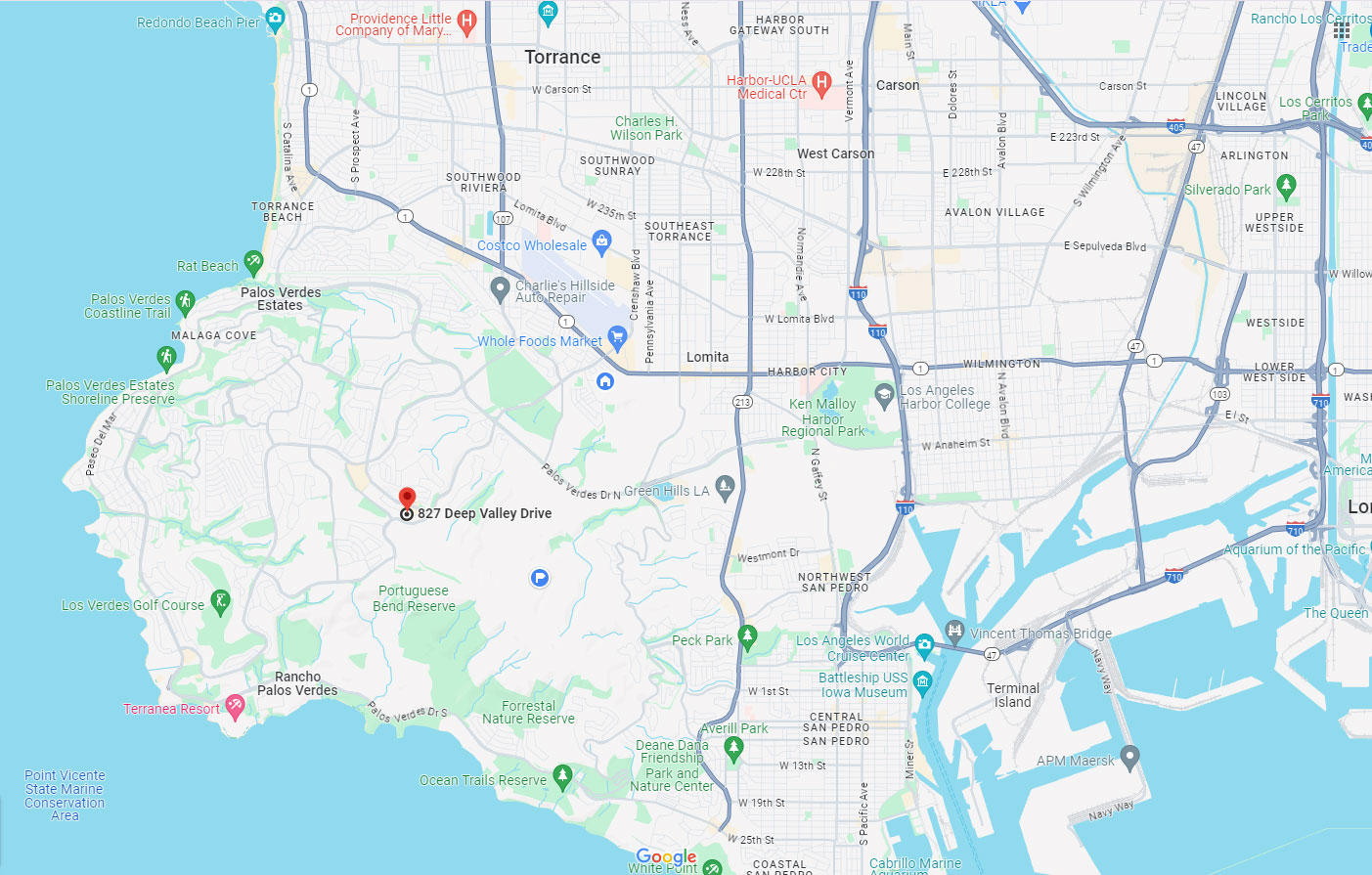 map of Rolling Hills Estates office location for Dr. Tiffany M Becker, pediatrician
